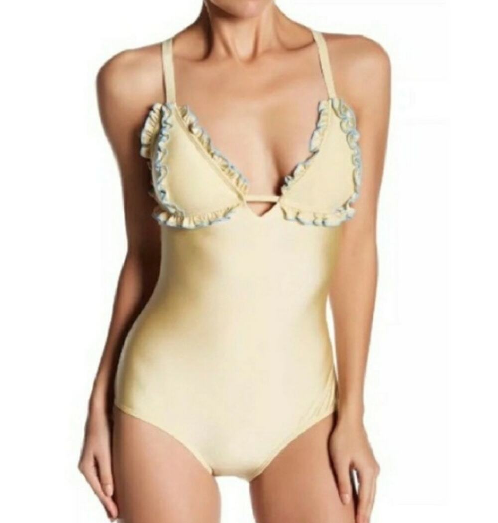 Marilyn Monroe Ruffle One Piece Swimsuit Gold Nude Size S